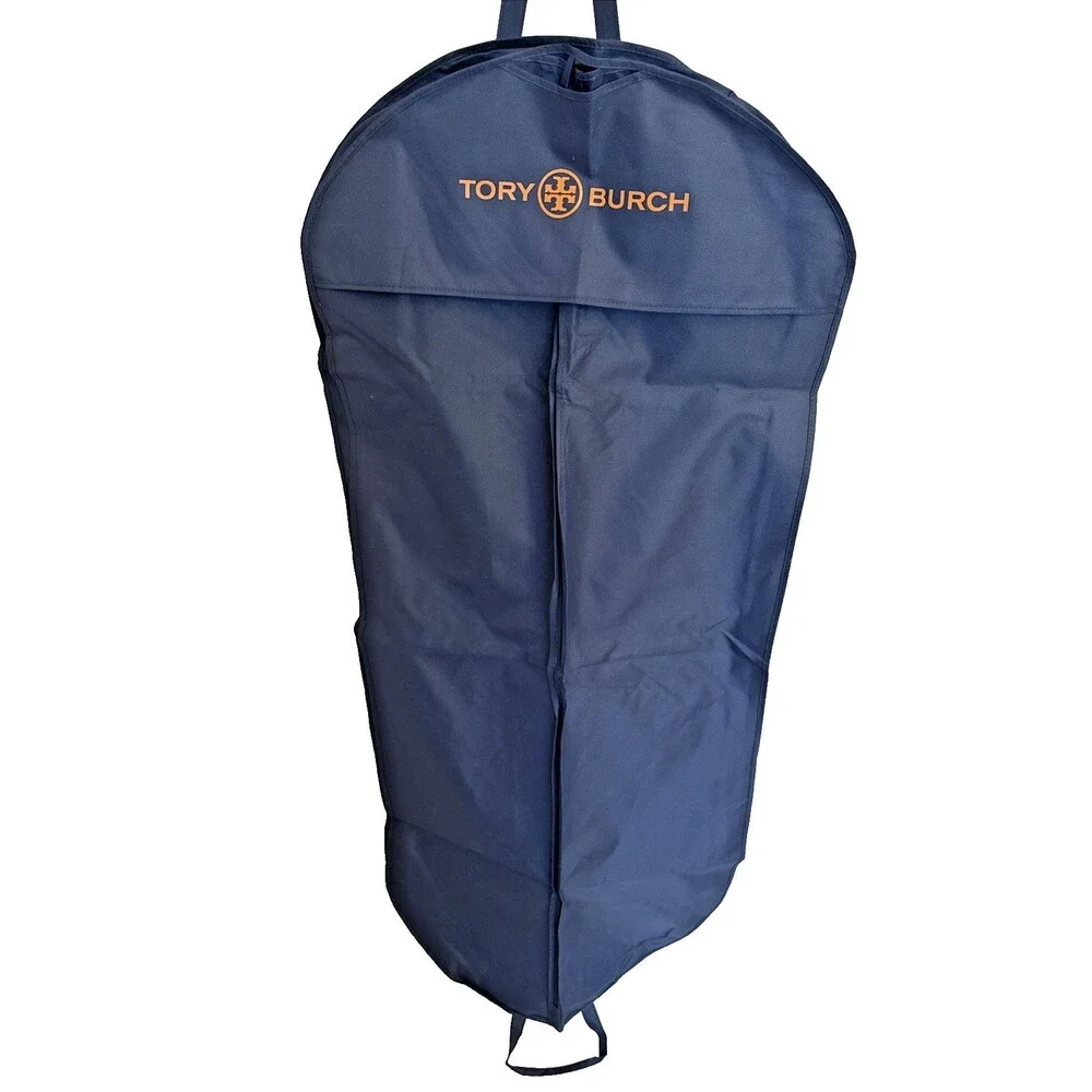 Tory Burch Large Garment Bag Dress Suit Travel Canvas Navy Orange Logo Zip